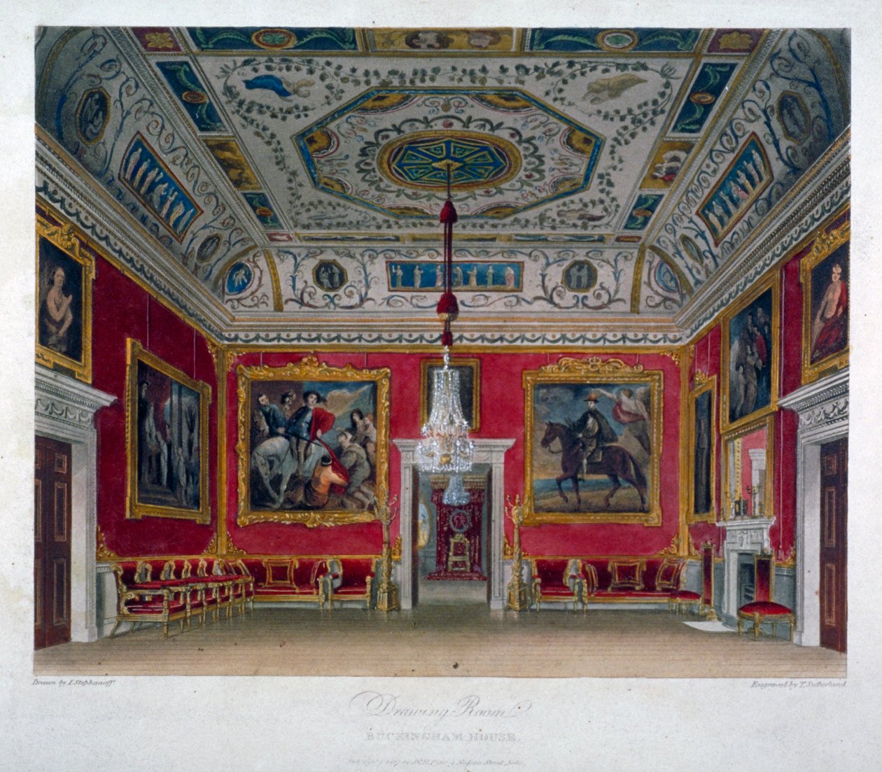 Vista interna del salotto di Buckingham House, Westminster, Londra, 1817 da Thomas Sutherland