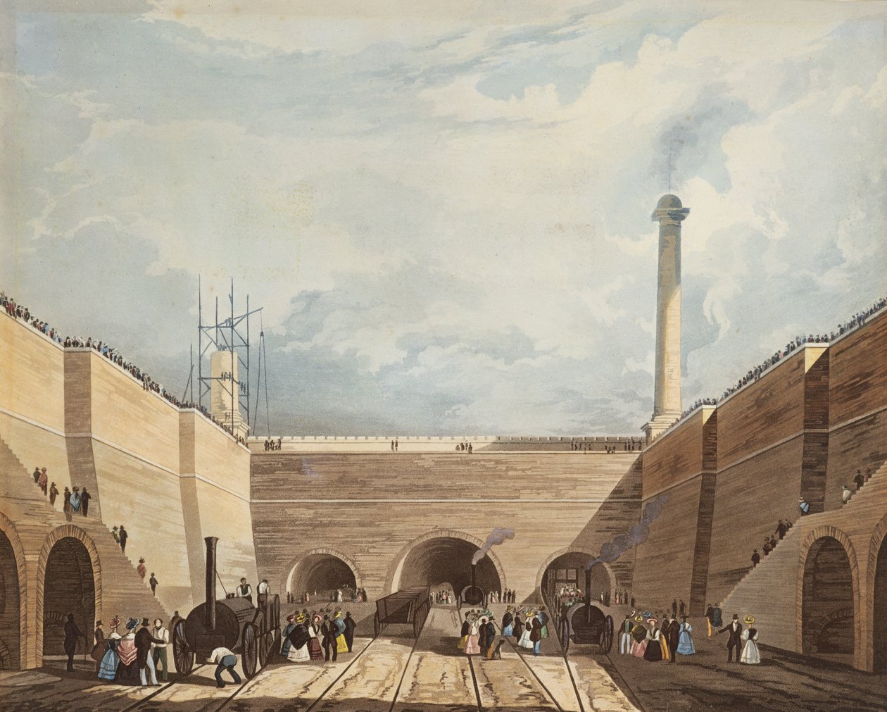 Ingresso della ferrovia a Edge Hill, Liverpool, inciso da H. Pyall da Thomas Talbot Bury