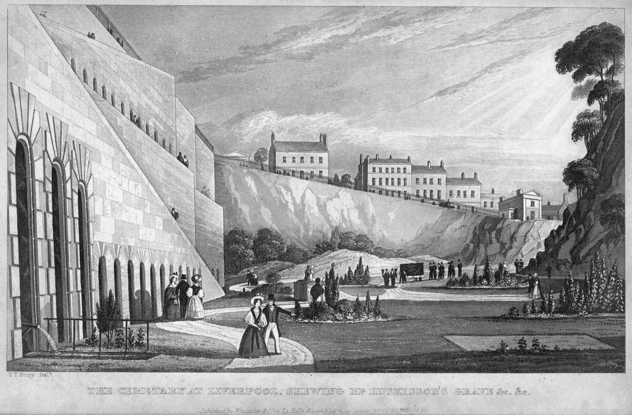 Il Cimitero a Liverpool, mostrando la tomba di Mr Huskisson, 1831 da Thomas Talbot Bury
