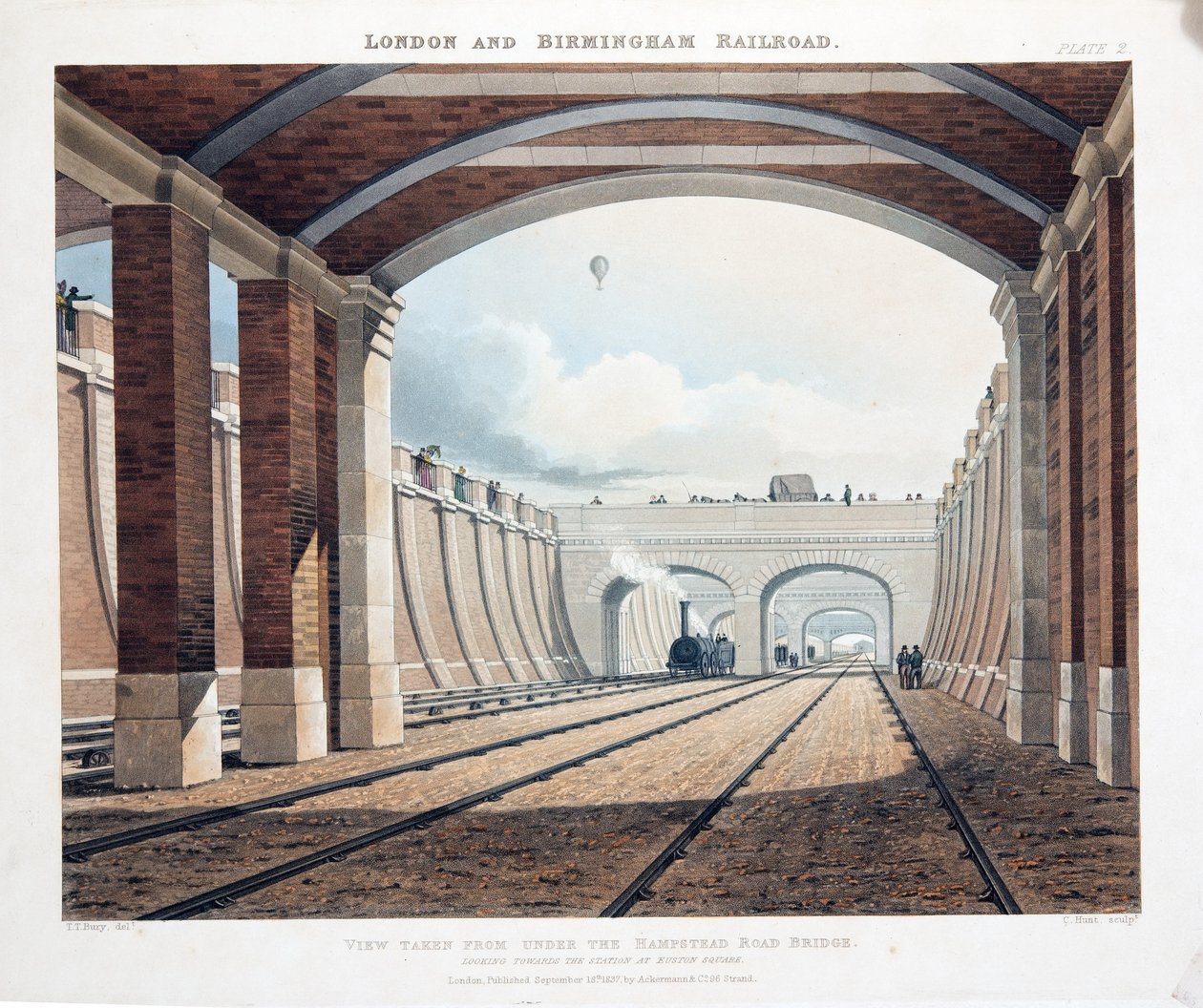 Veduta presa da sotto il ponte di Hampstead Road, guardando verso la stazione di Euston Square, 1837 da Thomas Talbot Bury
