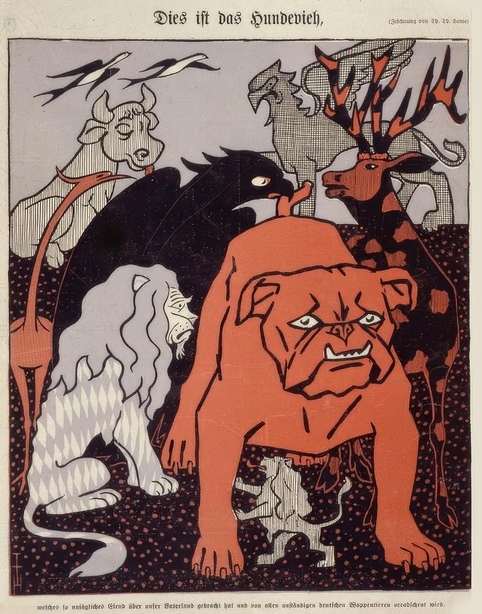 Questo è il cane che ha portato tanta miseria sulla nostra patria ed è disprezzato da tutti gli animali araldici tedeschi rispettabili da Thomas Theodor Heine