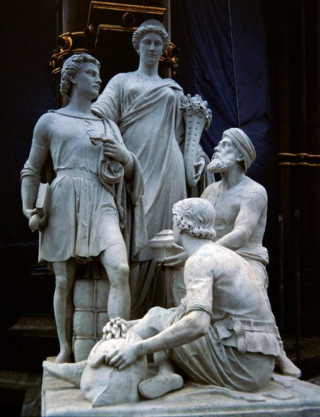 Commercio, gruppo scultoreo dal Memoriale di Albert, completato nel 1876 da Thomas Thornycroft