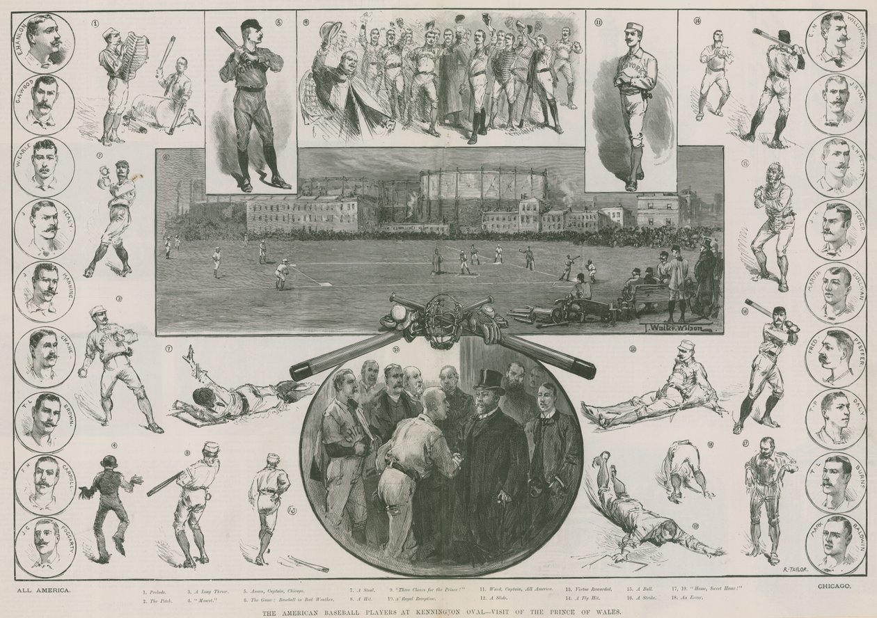 I giocatori di baseball americani a Kennington Oval - visita del Principe di Galles (incisione) da Thomas Walter Wilson