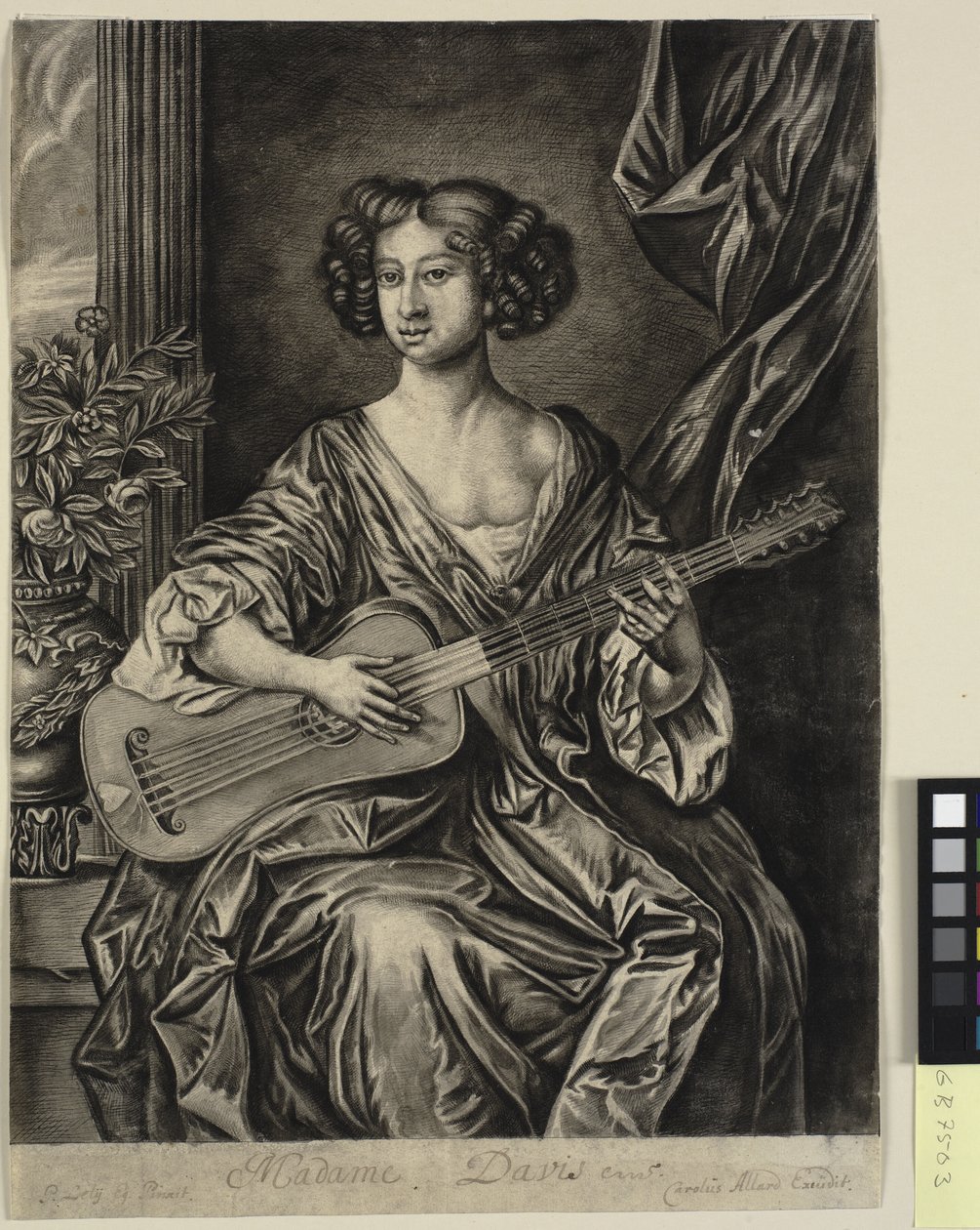 Signora che suona la chitarra, "Madame Davis"; dopo il ritratto dipinto di Sir Peter Lely, c. 1674 di Mary Davies nella collezione del Conte di Bradford da Thomas Watson