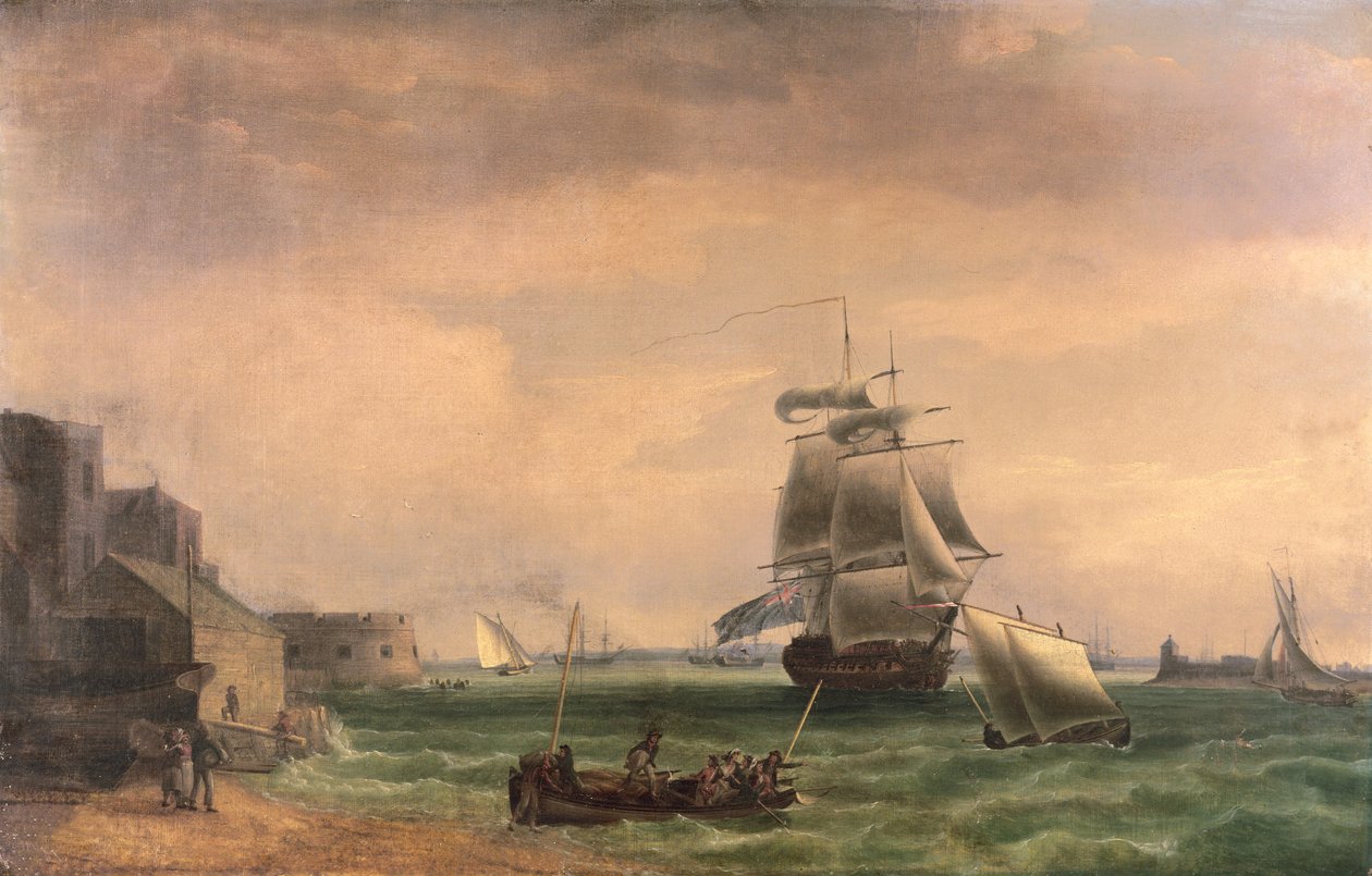 Navi da guerra e piccole imbarcazioni nel porto di Portsmouth da Thomas Whitcombe