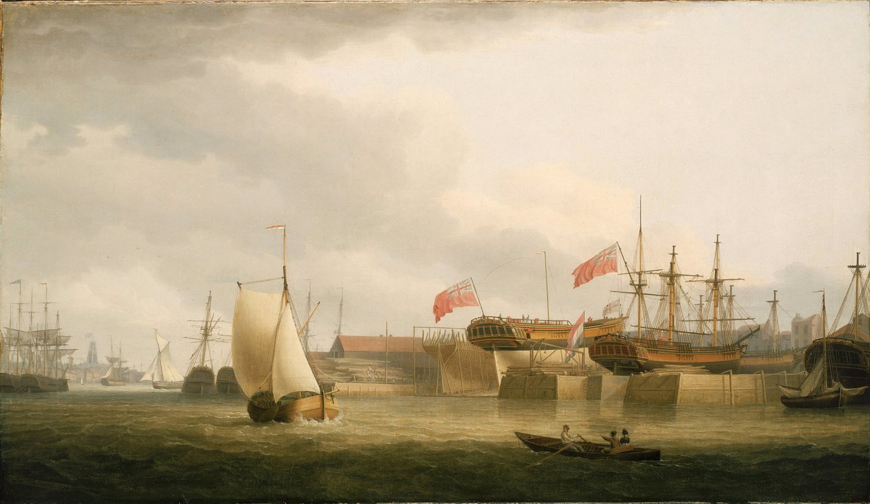 Cantieri sul Tamigi, a Redriff, di fronte alla torre della Chiesa di Sant