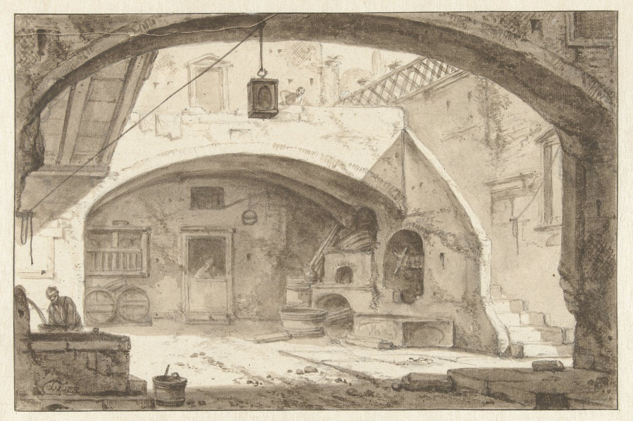 Cortile italiano con una panetteria da Thomas Wijck