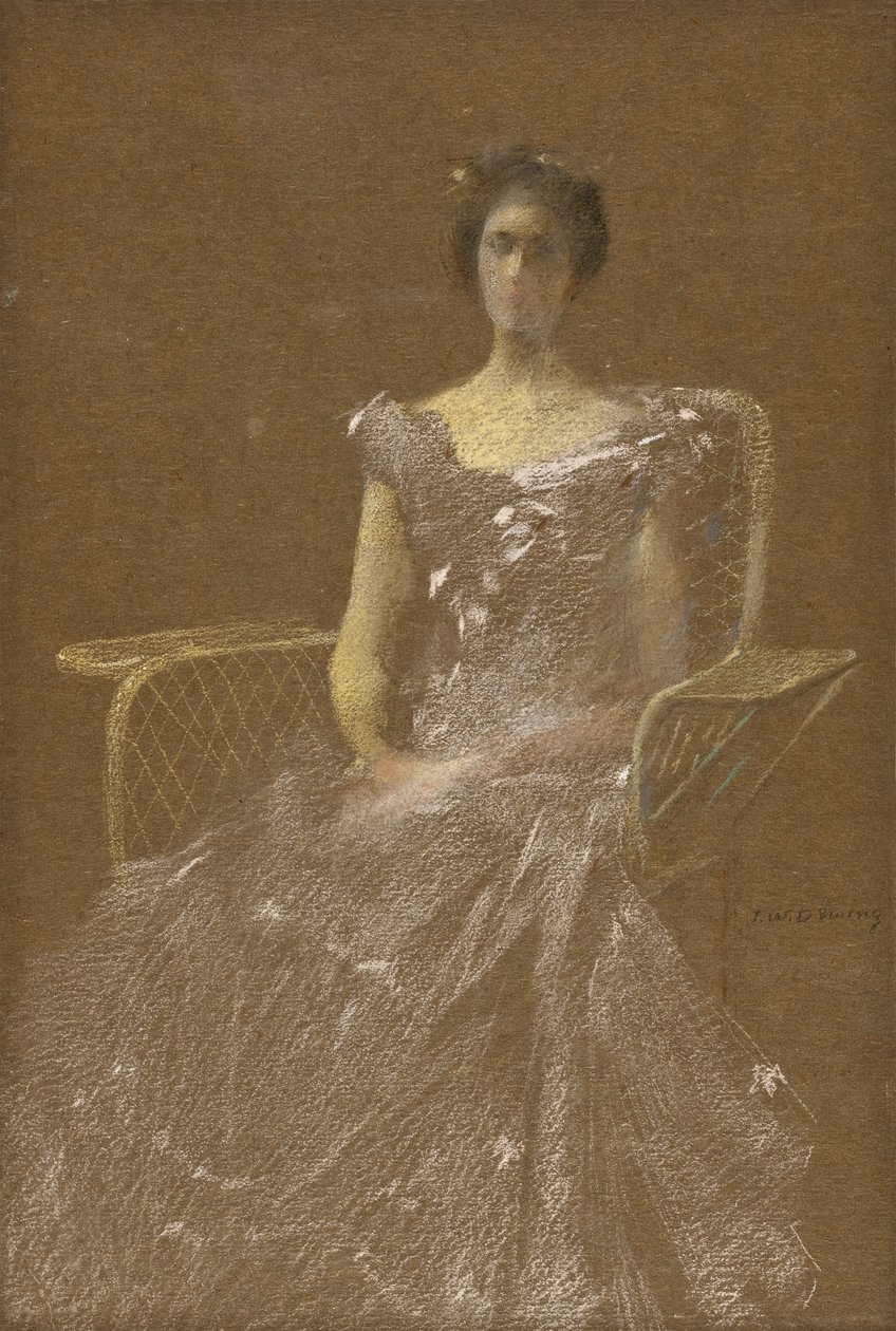 Signora in poltrona di rattan da Thomas Wilmer Dewing