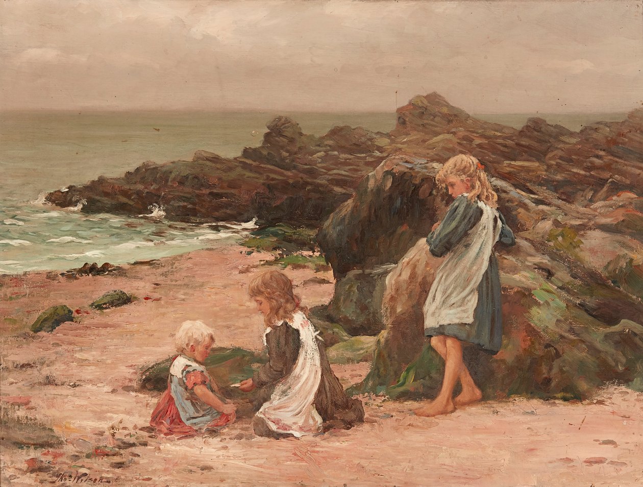 Bambini su una spiaggia rocciosa da Thomas Wilson