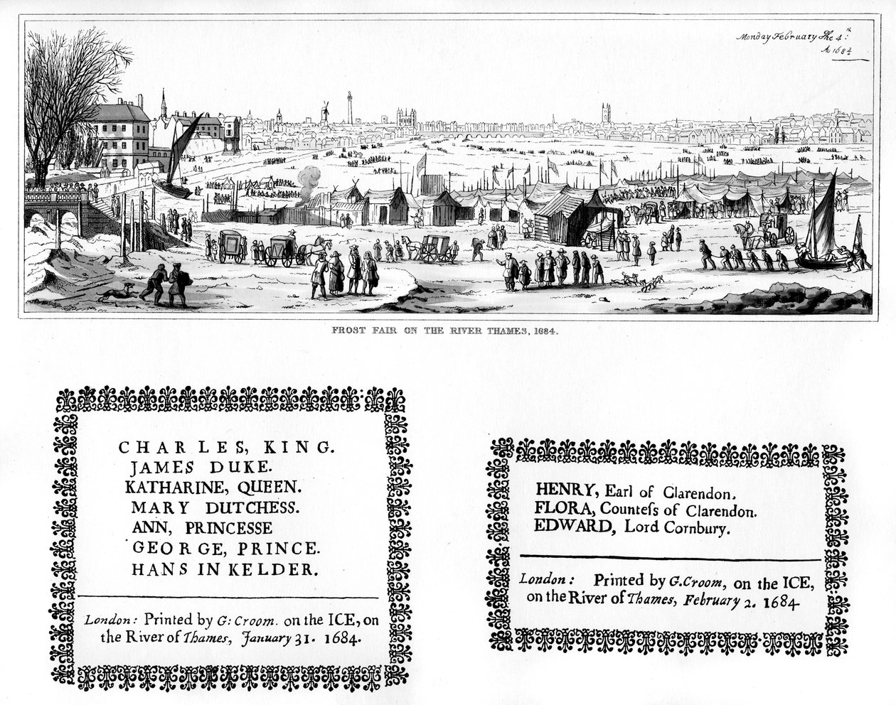 Fiera del gelo sul Tamigi, e campioni di stampa, febbraio 1684, 1840 da Thomas Wyck
