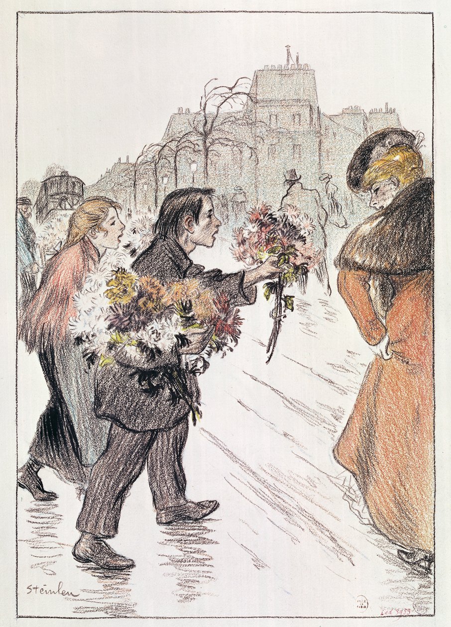 Fioristi che passeggiano per i viali esterni da Théophile Alexandre Steinlen