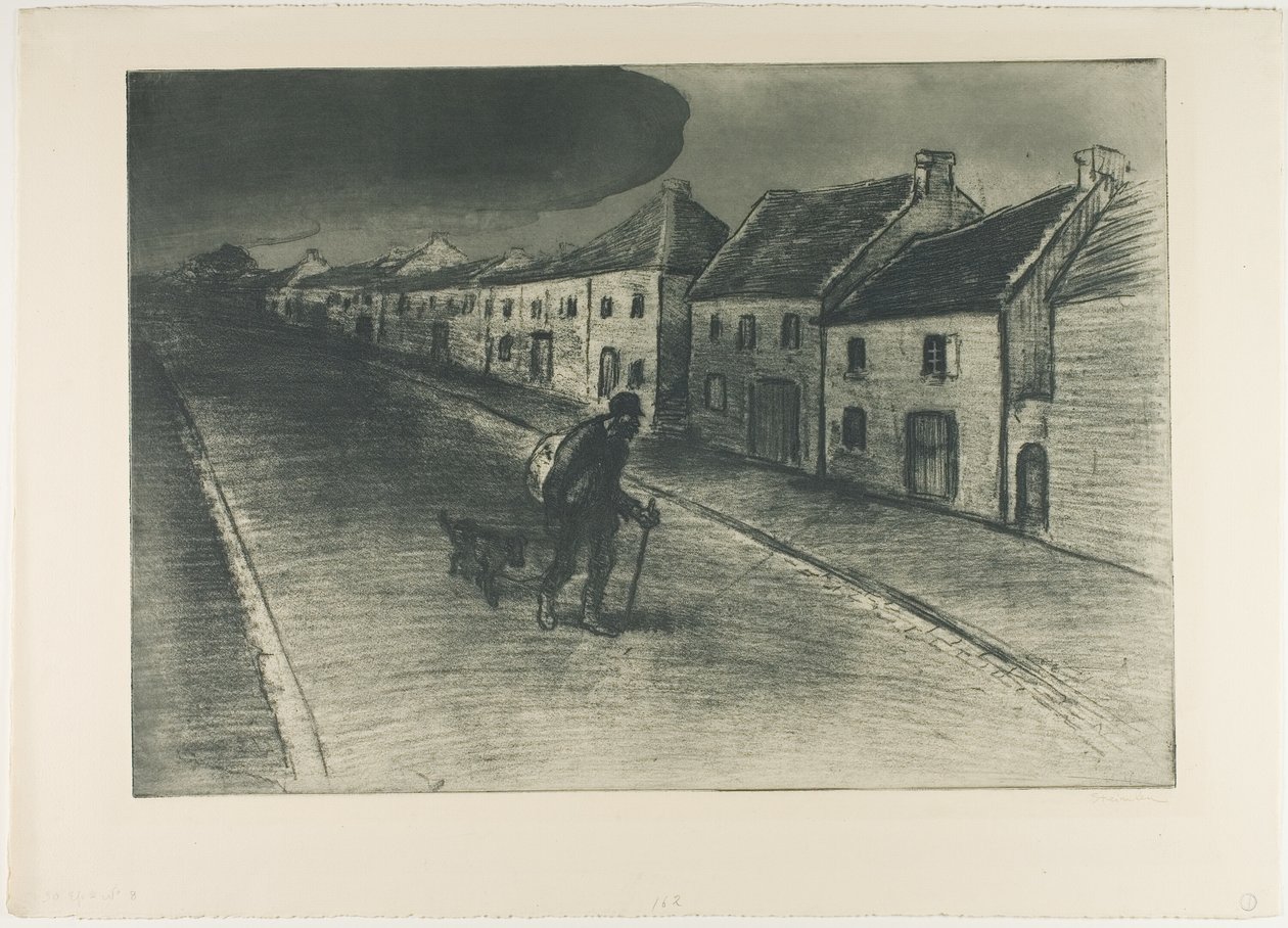 Un vagabondo che attraversa un villaggio addormentato da Théophile Alexandre Pierre Steinlen
