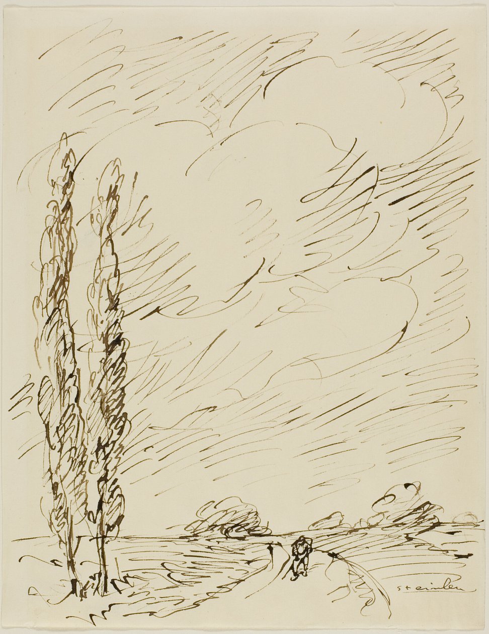 Un vagabondo su una strada con due pioppi da Théophile Alexandre Pierre Steinlen