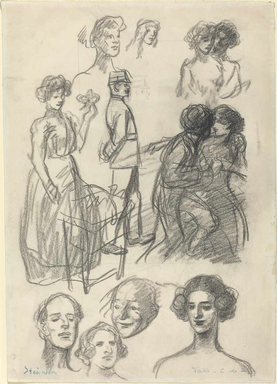Schizzi per "Amanti su una panchina" da Théophile Alexandre Steinlen