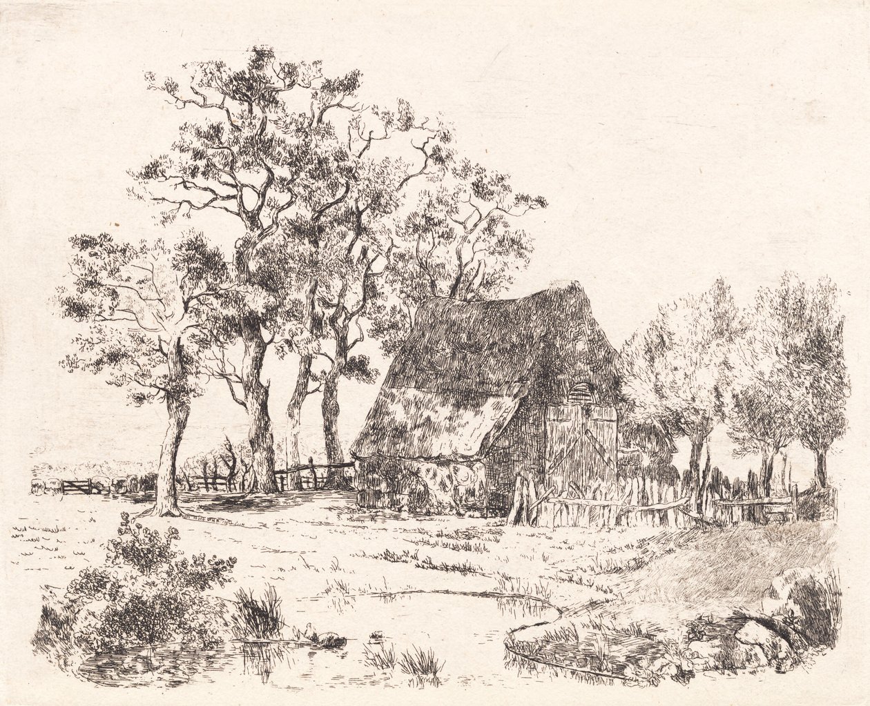 Una casa con tetto di paglia tra gli alberi da Thorald Læssøe