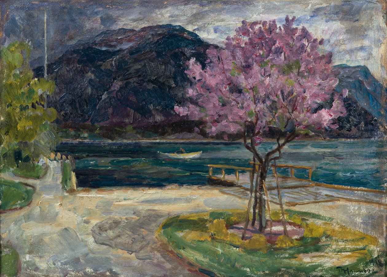 Paesaggio costiero con mandorlo in fiore da Thorolf Holmboe