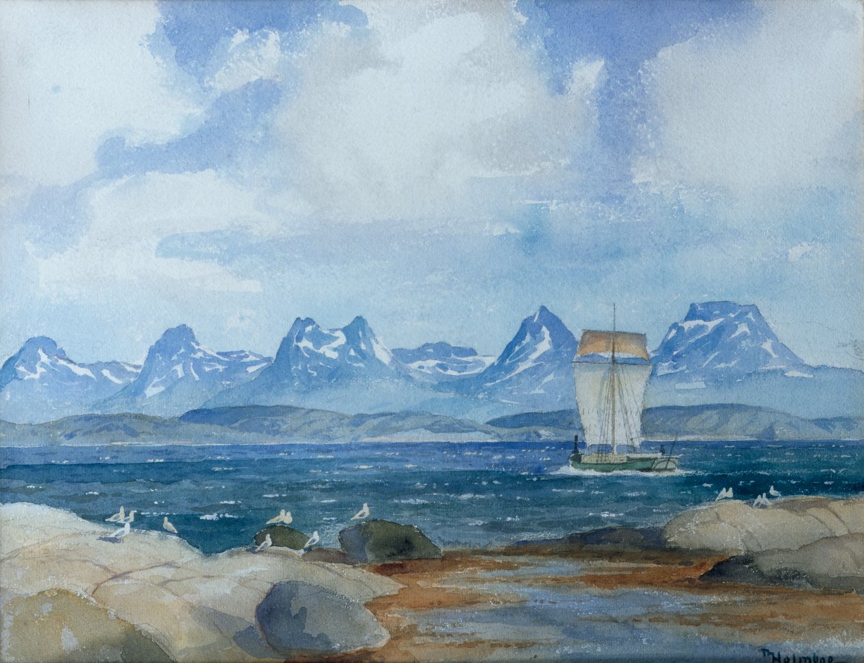 Barca da pesca nordica nel paesaggio del fiordo (foto) da Thorolf Holmboe
