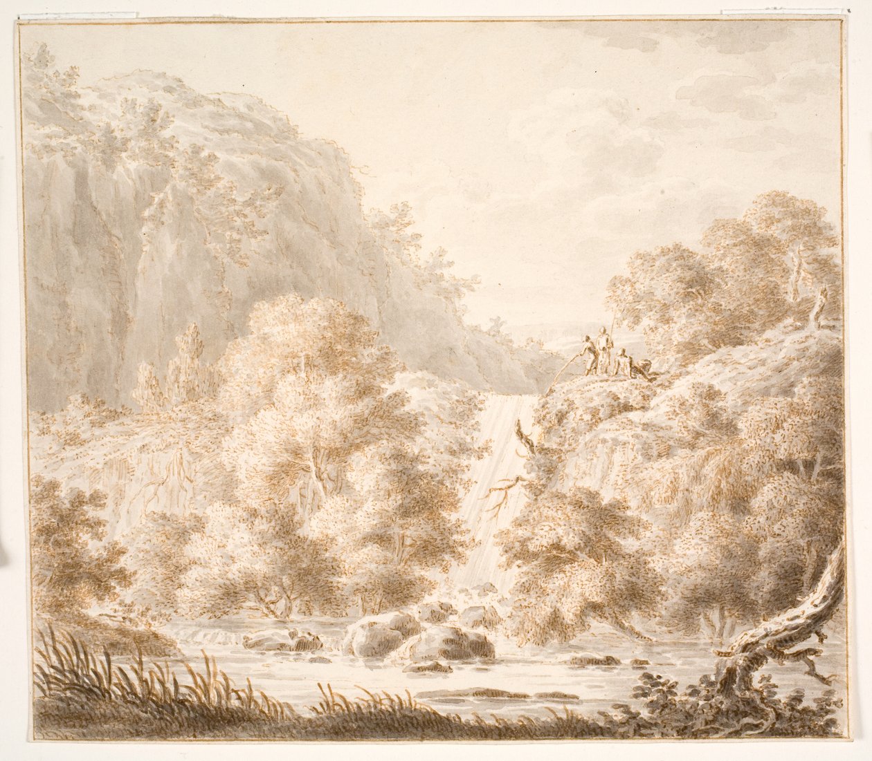 Paesaggio montano con alberi e cascata, e tre figure da Thorsten Elias Hjaltelin