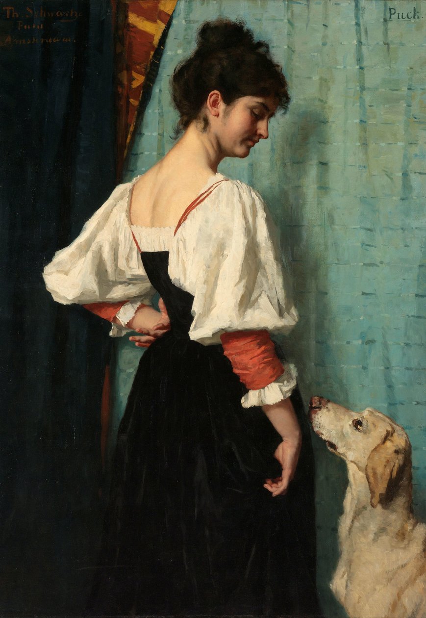 Ritratto di una giovane donna, con il cane 