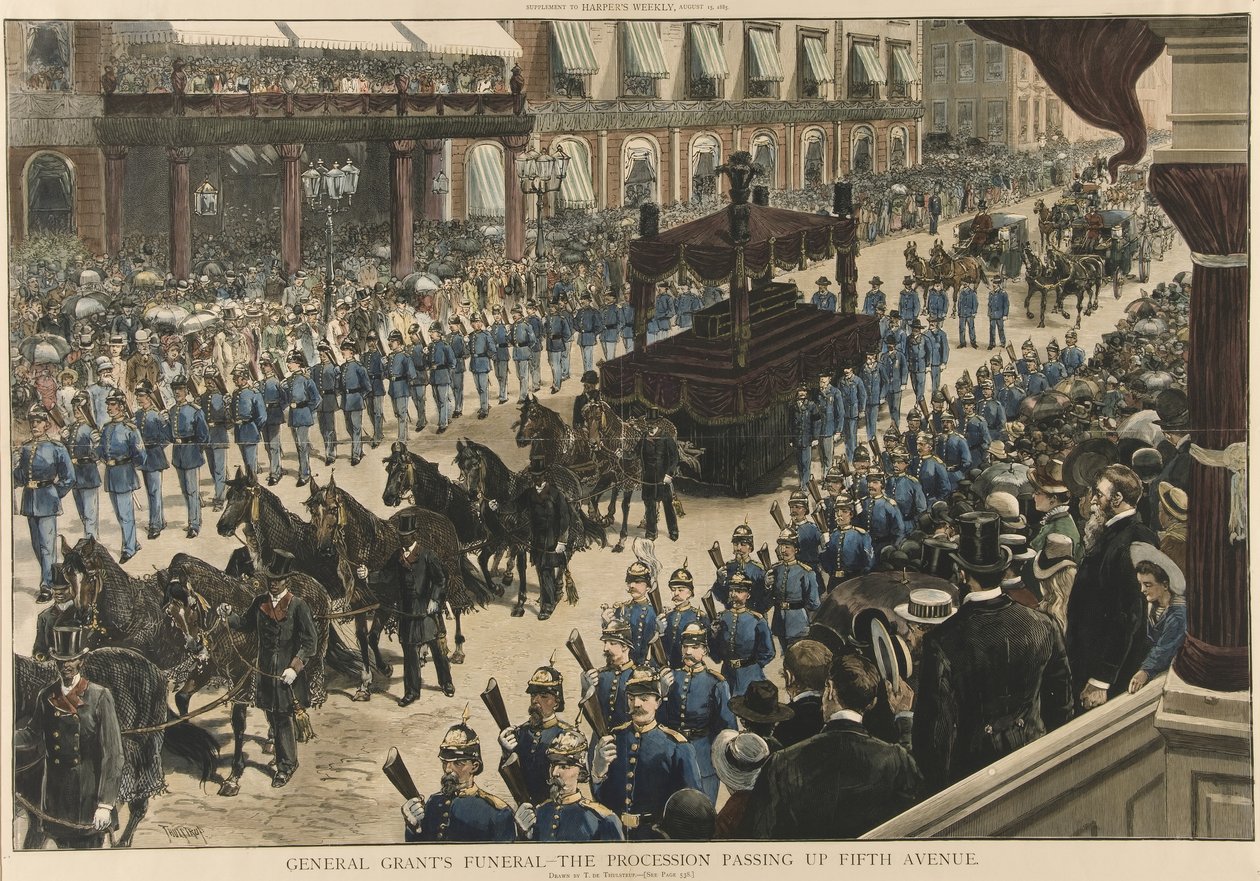 Funerale del generale Grant - La processione che passa su Fifth Avenue, da Harpers Weekly, pub. 1885 da Thure de Thulstrup