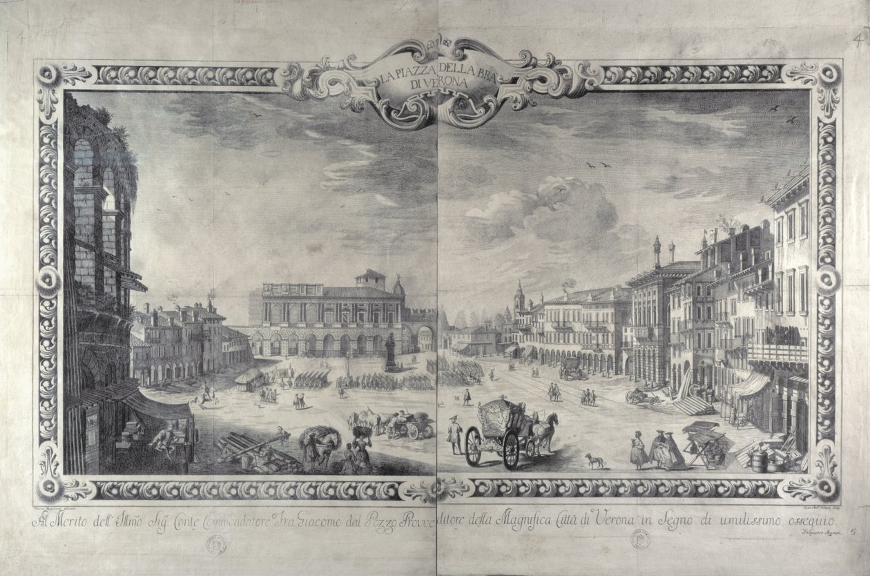 La Piazza della Bra, Verona, incisa da Gianantonio Urbani da Tiberio Majeroni
