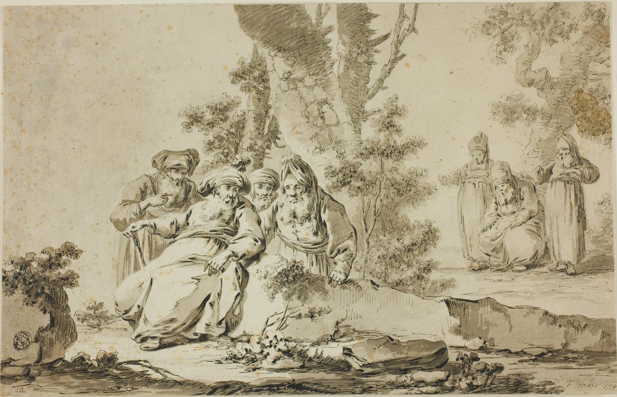 Figure in costume orientale in un paesaggio da Tiberius Dominikus Wocher