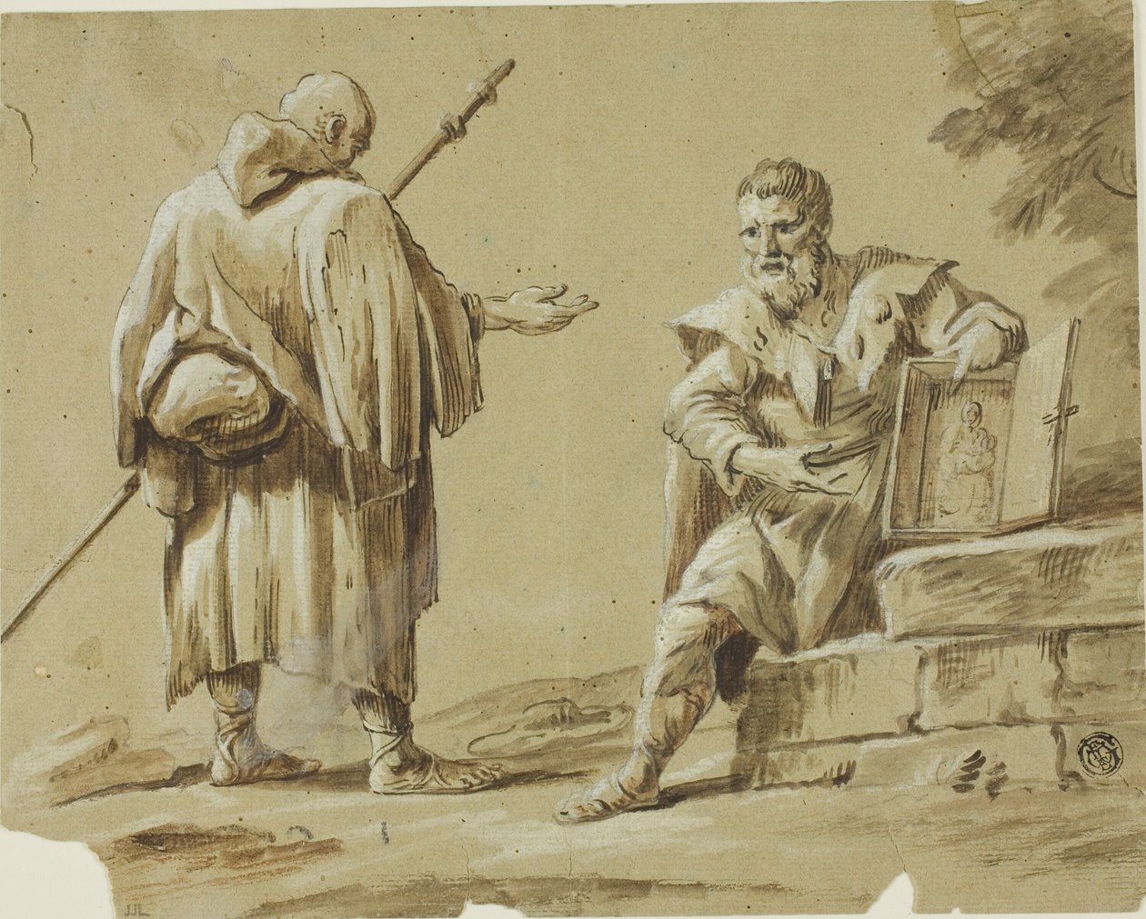 Due Pellegrini con Santuario Portatile da Tiberius Dominikus Wocher