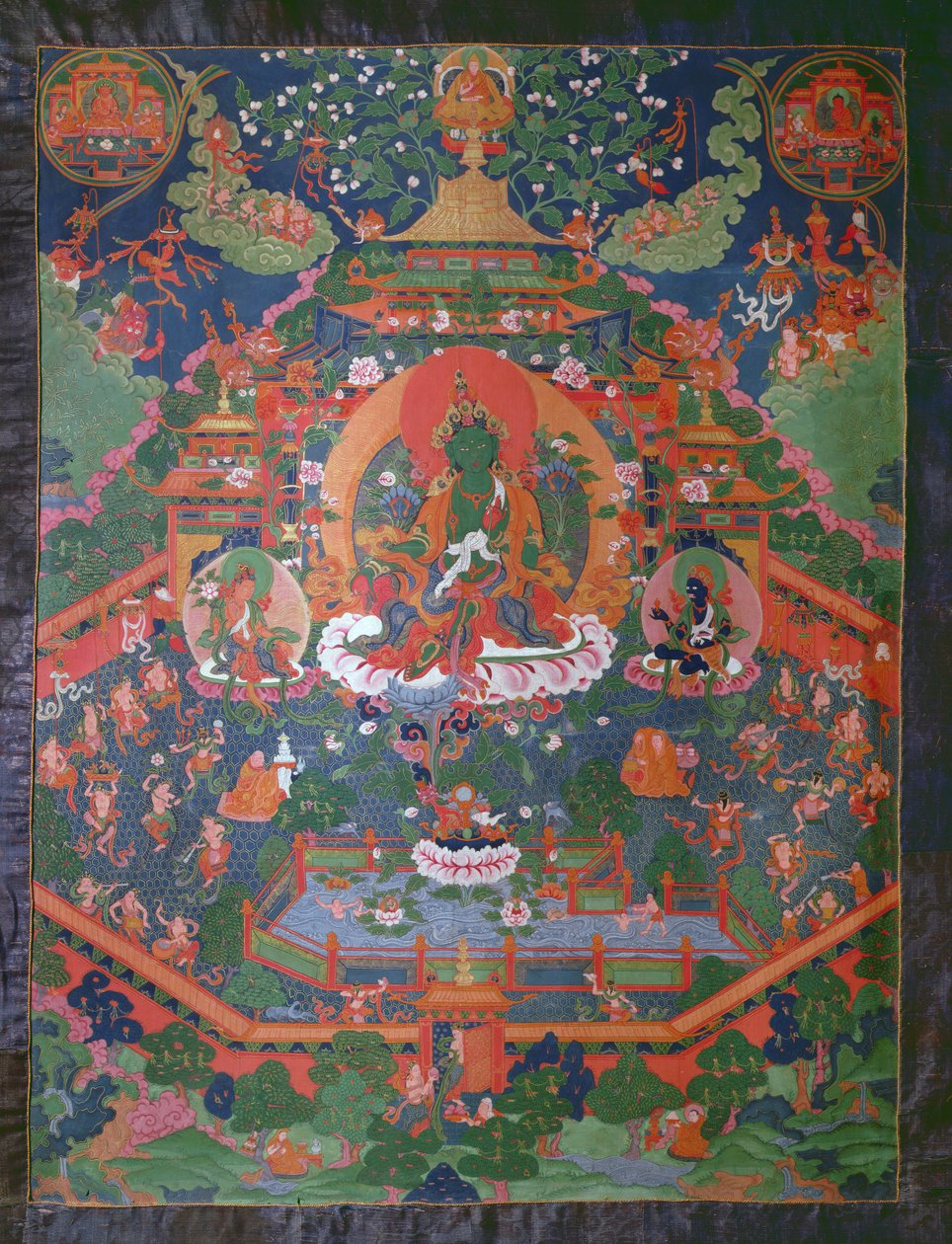 Thangka raffigurante Tara Verde da Tibetan School