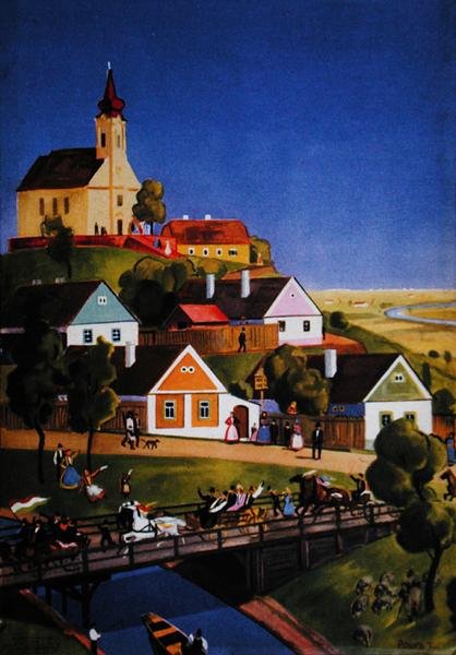 Il Tipico Villaggio Ungherese, illustrazione da un opuscolo turistico, c.1930-40 da Tibor Polya