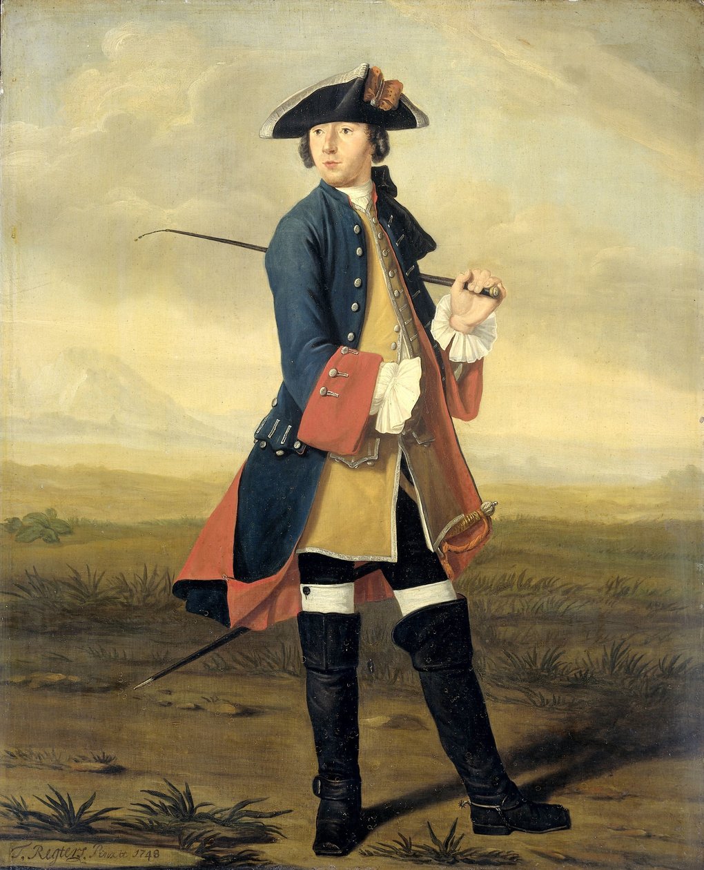 Ritratto di Ludolf Backhuysen II, Pittore, in uniforme dei Dragoni da Tibout Regters