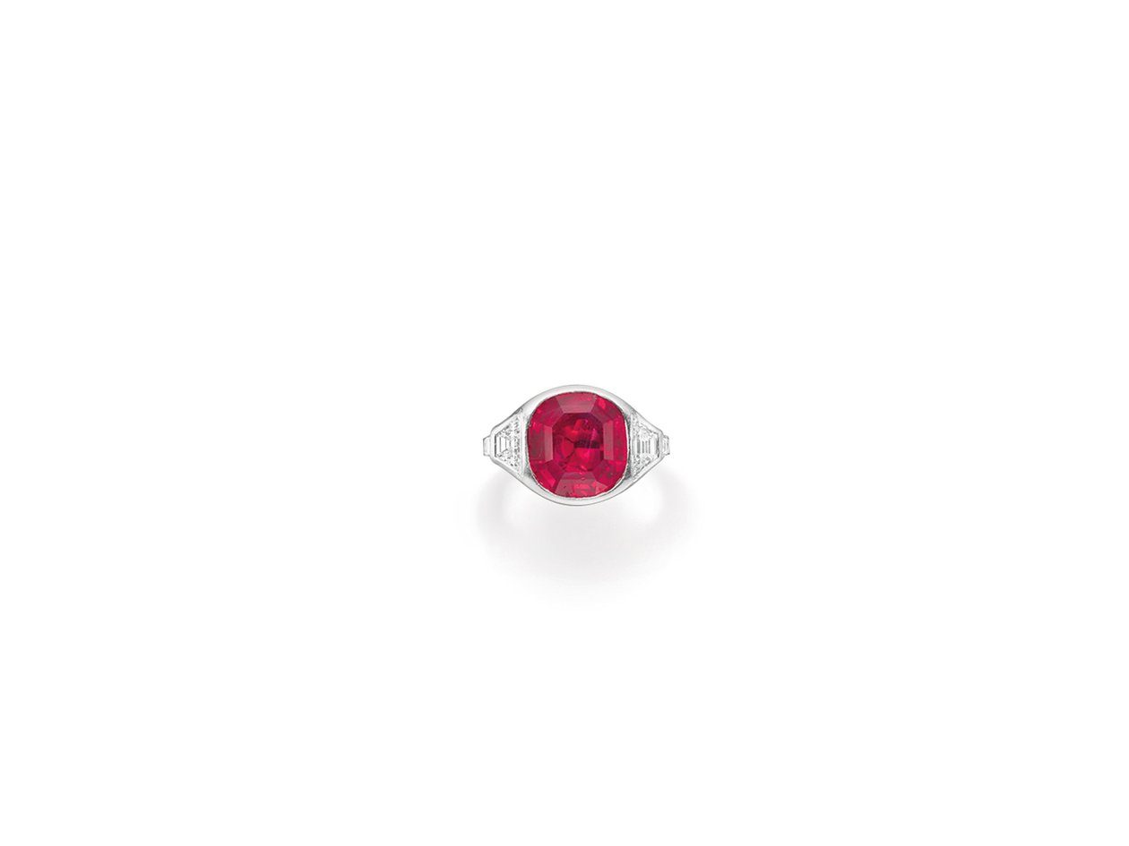Anello Art Deco c.1930 rubino diamanti e platino