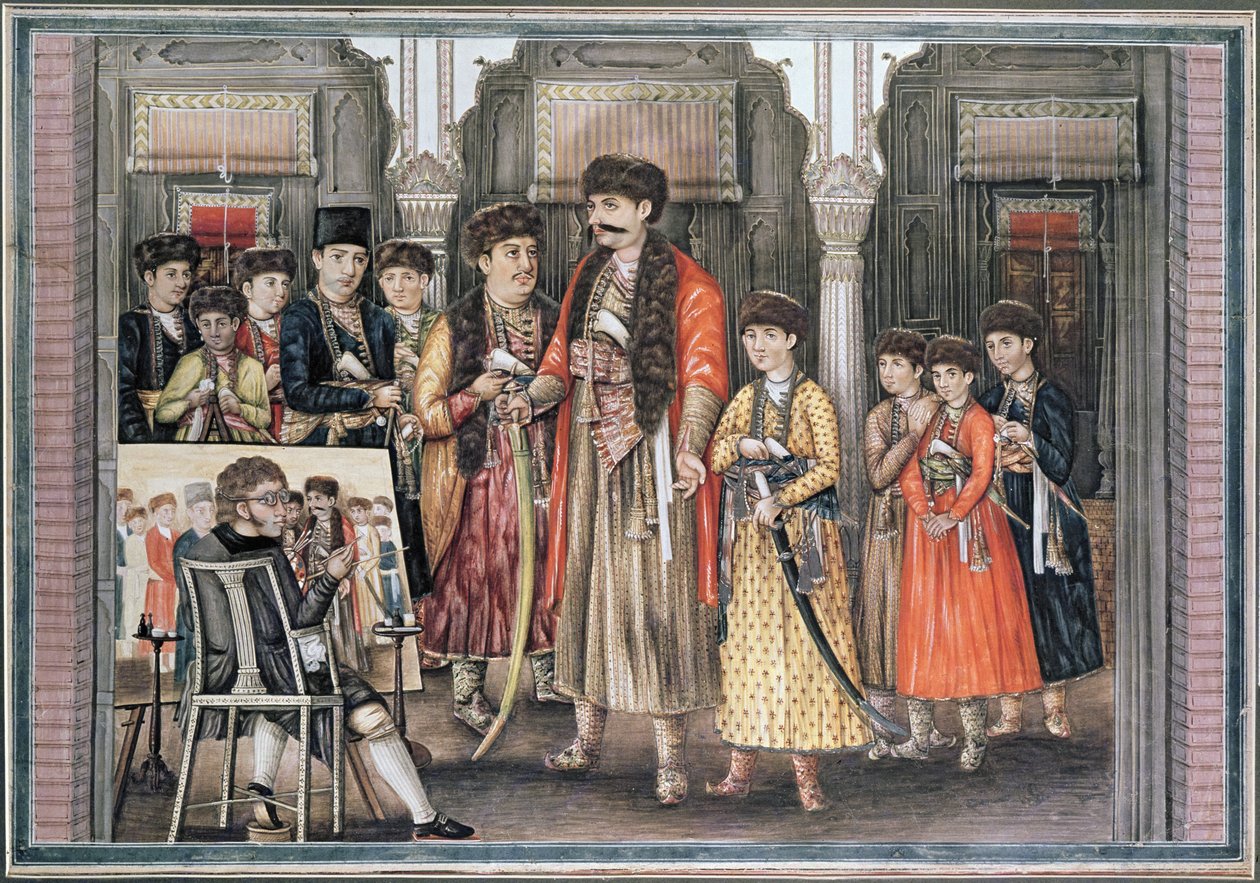 Shuja ud-daula, Nawab di Oudh (1754-75) e i suoi dieci figli, inciso da P. Renault, 1796 da Tilly Kettle