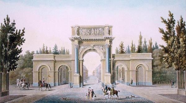Porte de Guillaume, Bruxelles, da Choix des Monuments, Edifices et Maisons les plus remarquables du Royaume des Pays-Bas di Pierre Jacques Goetghebuer, inciso dall