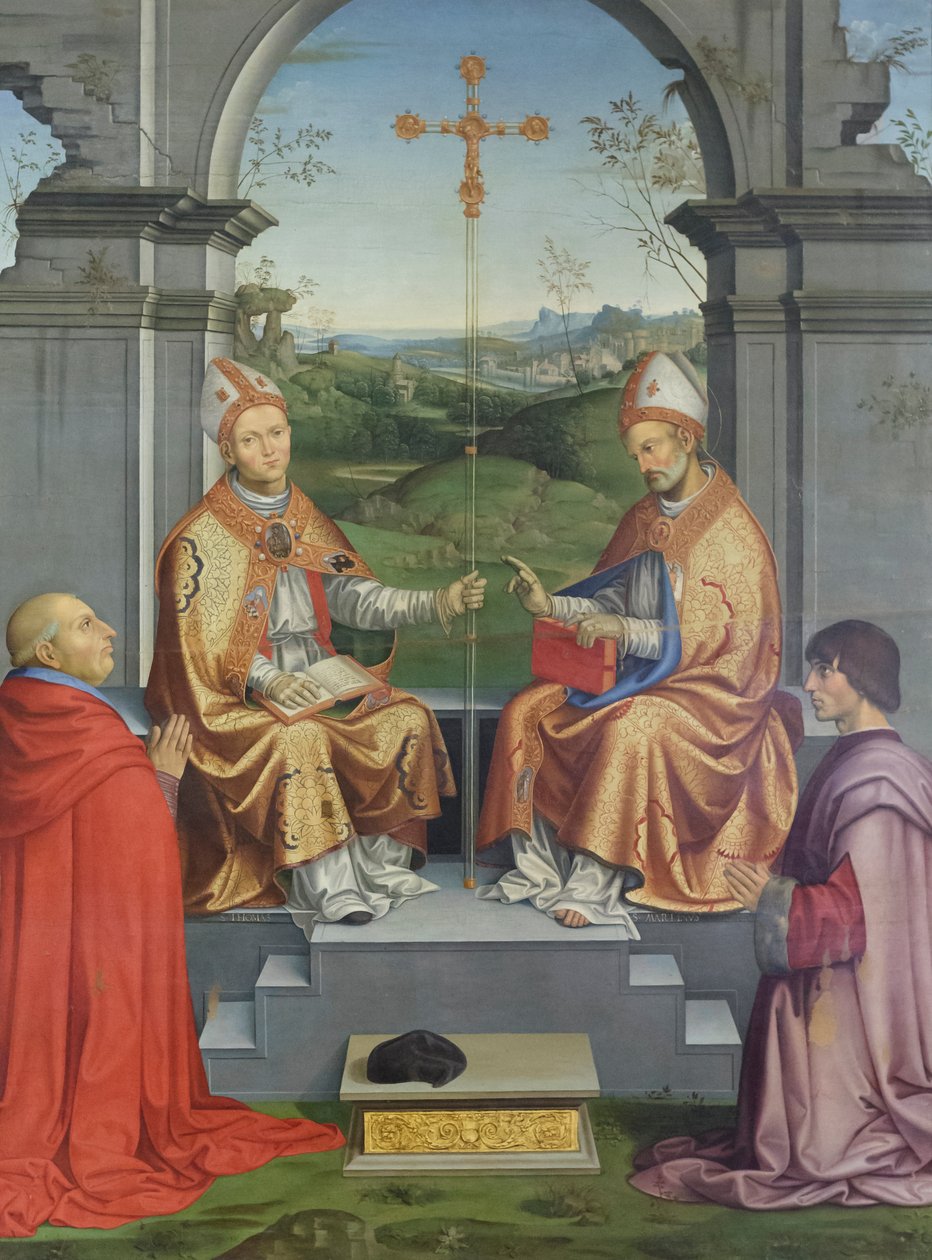 Santi Tommaso Becket e Martino di Tours adorati dal vescovo Giovanni Pietro Arrivabene e suo nipote Giacomo da Timoteo Viti