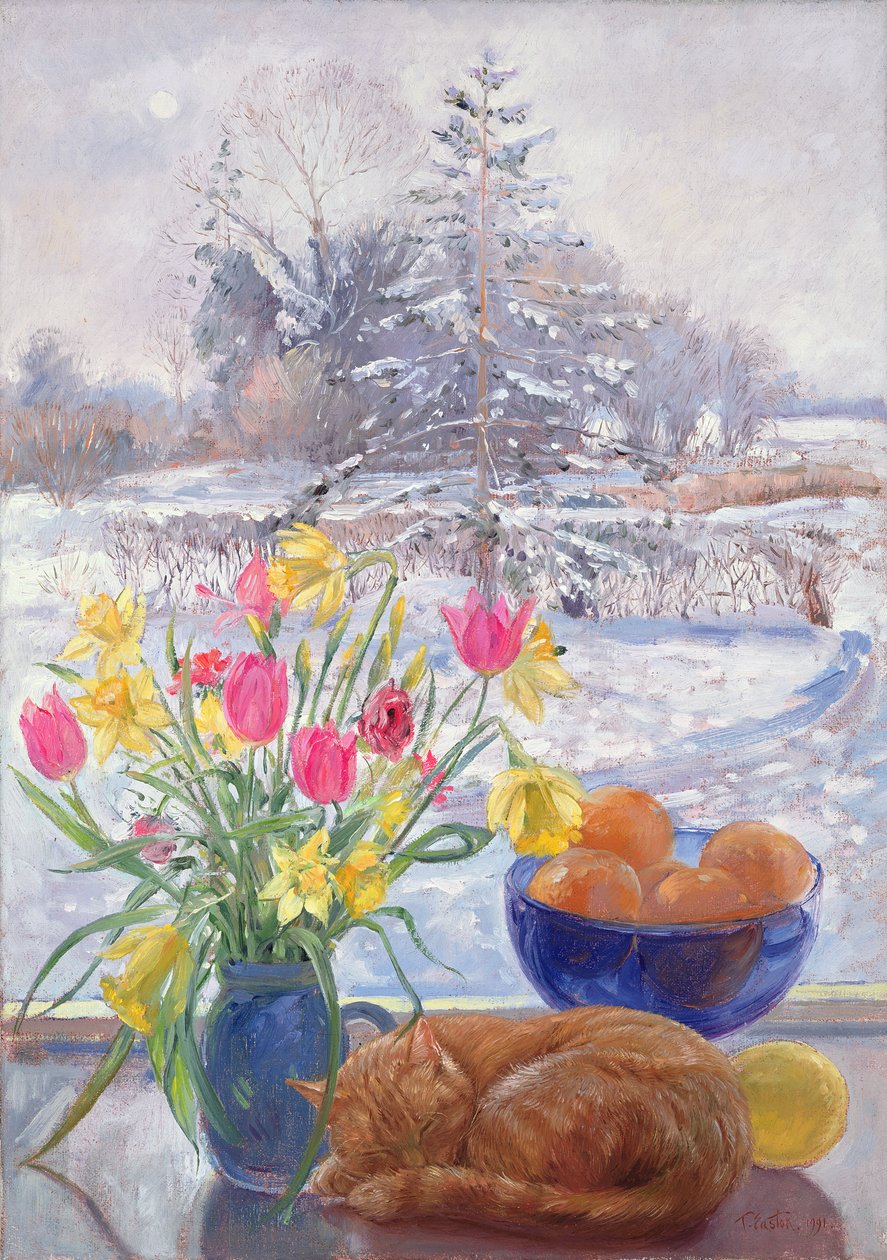 Gatto arricciato con fiori da Timothy Easton