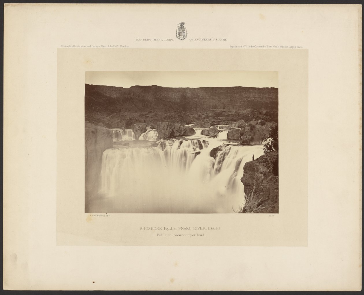 Cascate di Shoshone, fiume Snake, Idaho, vista laterale completa al livello superiore da Timothy H. OSullivan