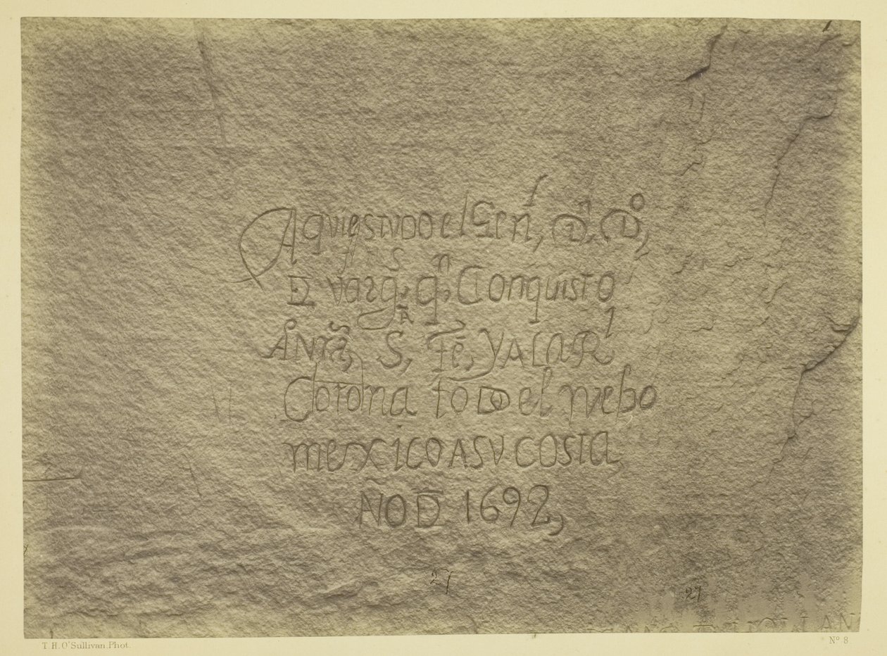 Storico resoconto spagnolo della conquista, lato sud di Inscription Rock, N.M. Esplorazioni e indagini geografiche e geologiche a ovest del 100° meridiano. Spedizione del 1873. -Il tenente Geo. M. Wheeler, Corpo degli Ingegneri, Comandante. da Timothy O