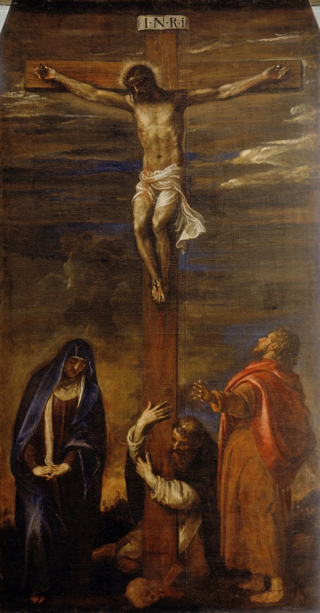Cristo sulla croce con la Vergine, San Giovanni e San Domenico da Tiziano Vecelli