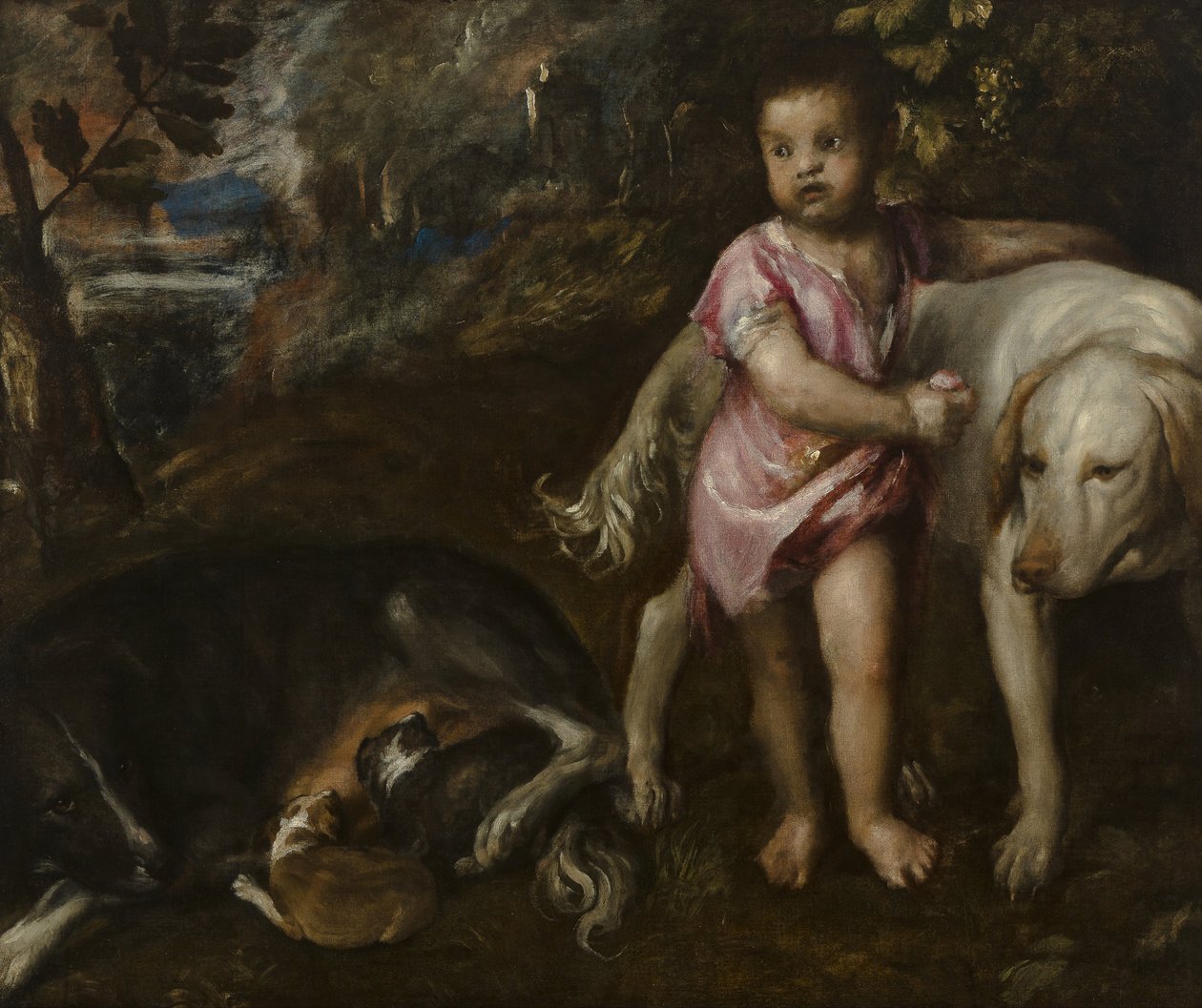 Ragazzo con cani in un paesaggio da Titian (c.1488 1576)