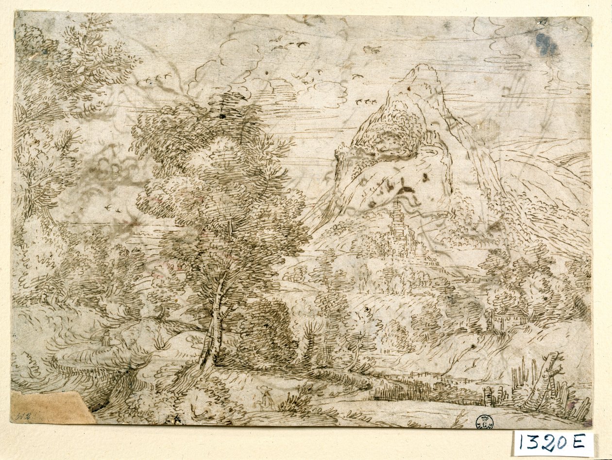 Paesaggio con uccelli in volo da Titian (c.1488-1576)