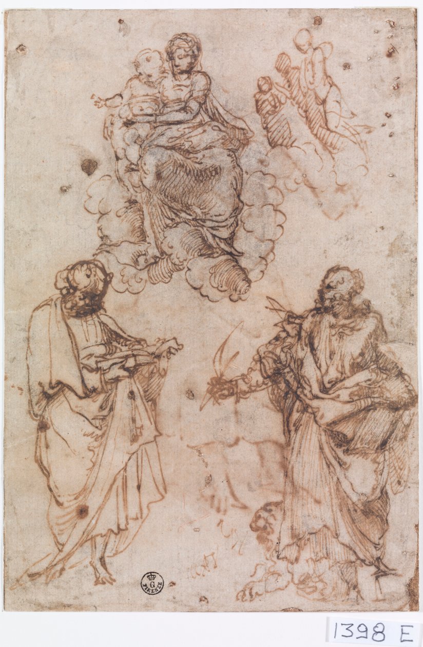 Madonna col Bambino seduta sulle nuvole con santi o apostoli da Titian (c.1488 1576)