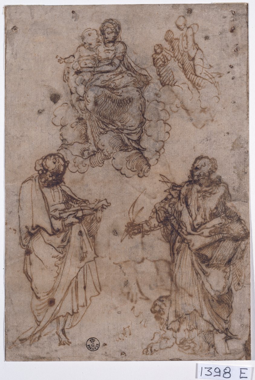Madonna col Bambino seduta sulle nuvole con santi o apostoli da Titian (c.1488 1576)