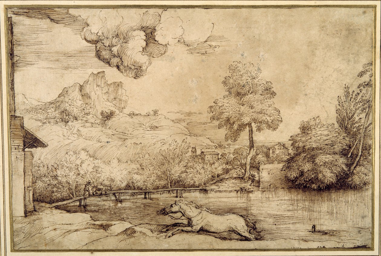 Paesaggio: un cavallo senza cavaliere inseguito da un serpente da Titian (c.1488 1576)