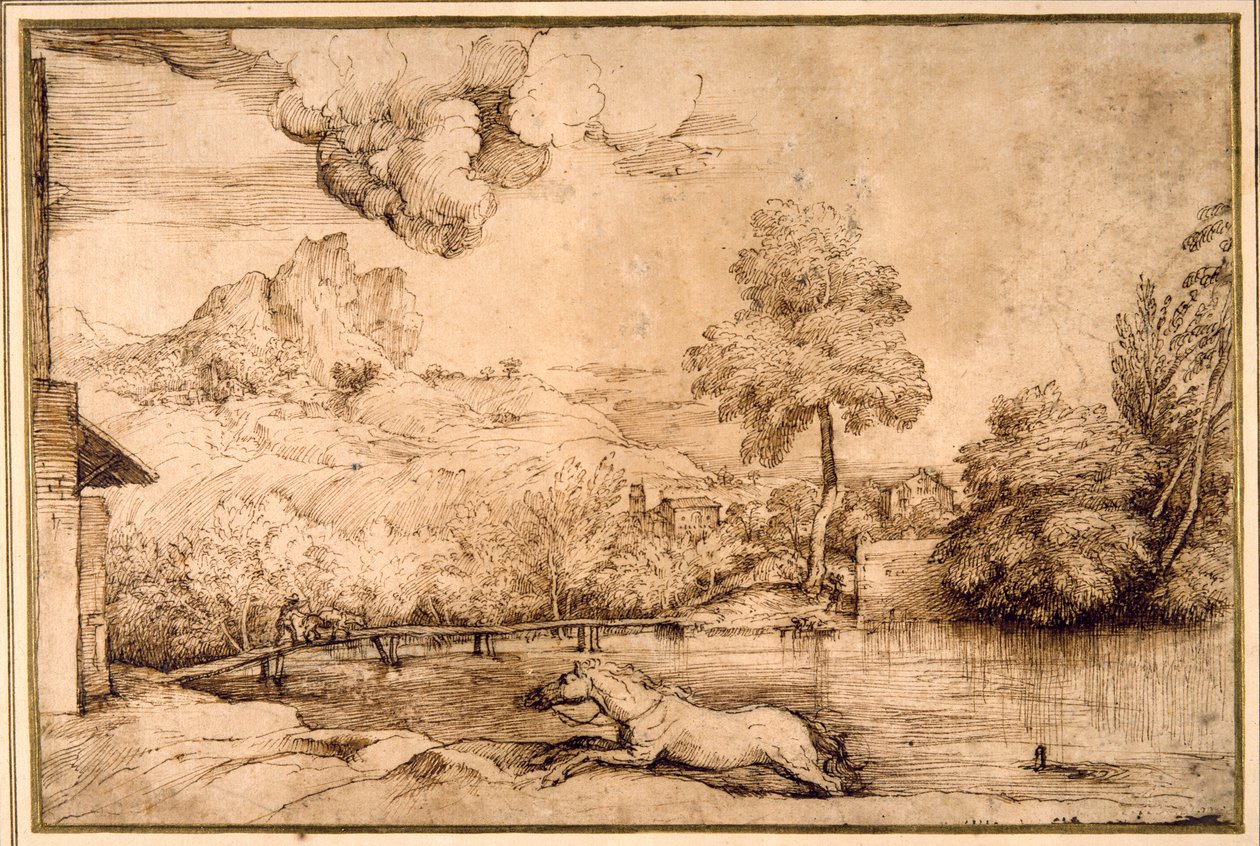 Paesaggio: un cavallo senza cavaliere inseguito da un serpente da Titian (c.1488 1576)