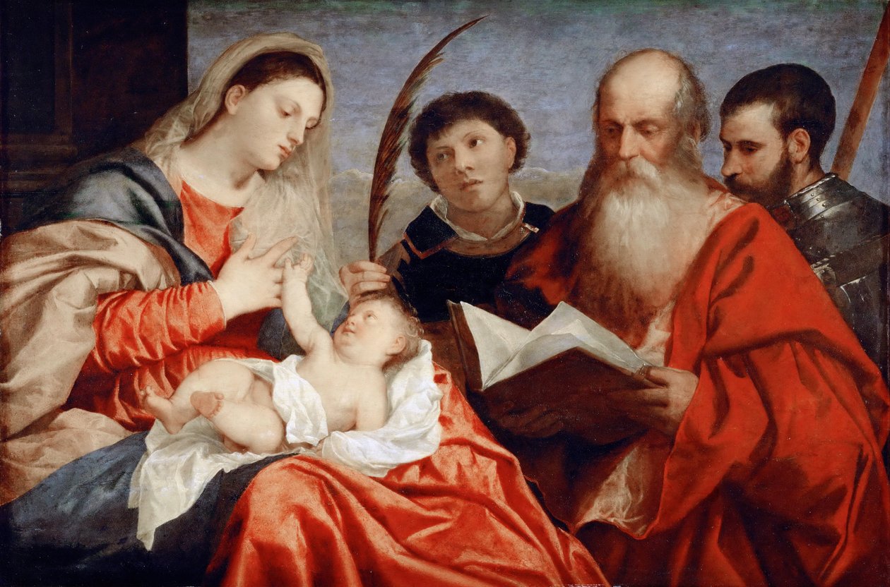 La Vergine e il Bambino con i santi Stefano, Girolamo e Maurizio da Titian (c.1488 1576)