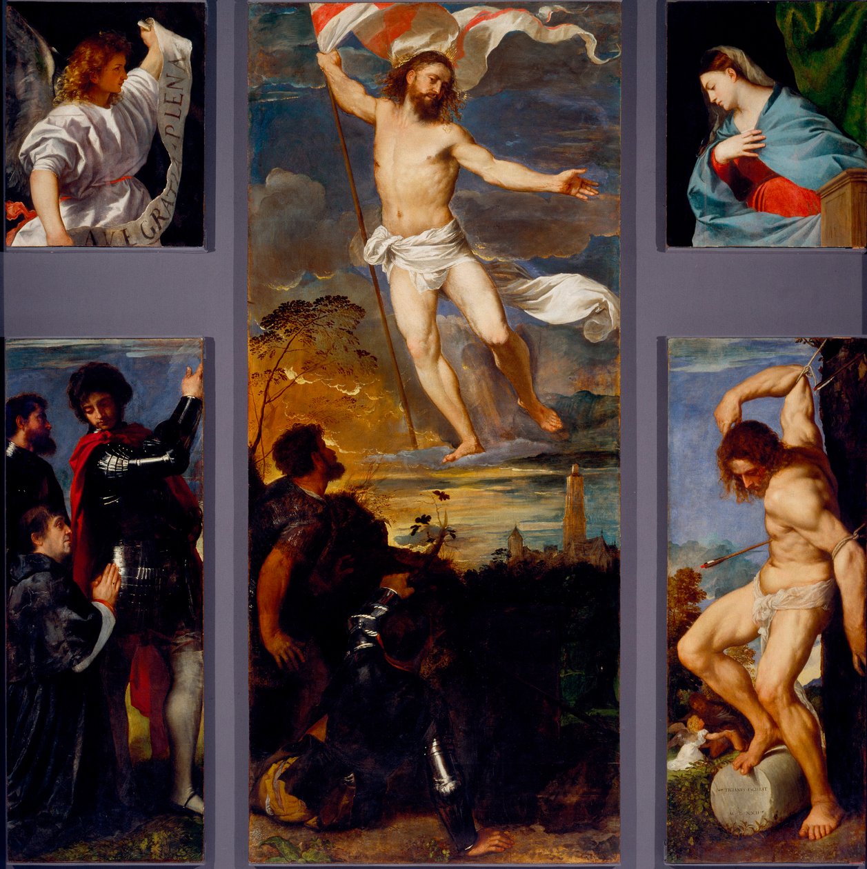 La resurrezione, La Vergine, San Sebastiano e i committenti da Titian (c.1488 1576)