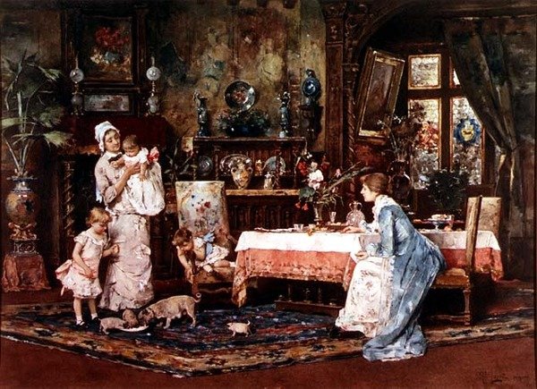Madre e figlio in un elegante interno da Tito Lessi