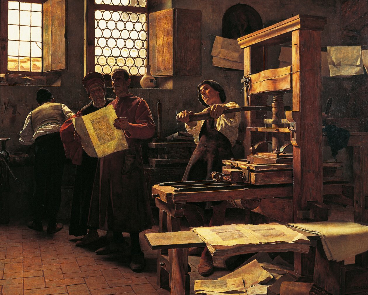 Stampatore Bernardo Cennini nella sua bottega da Tito Lessi
