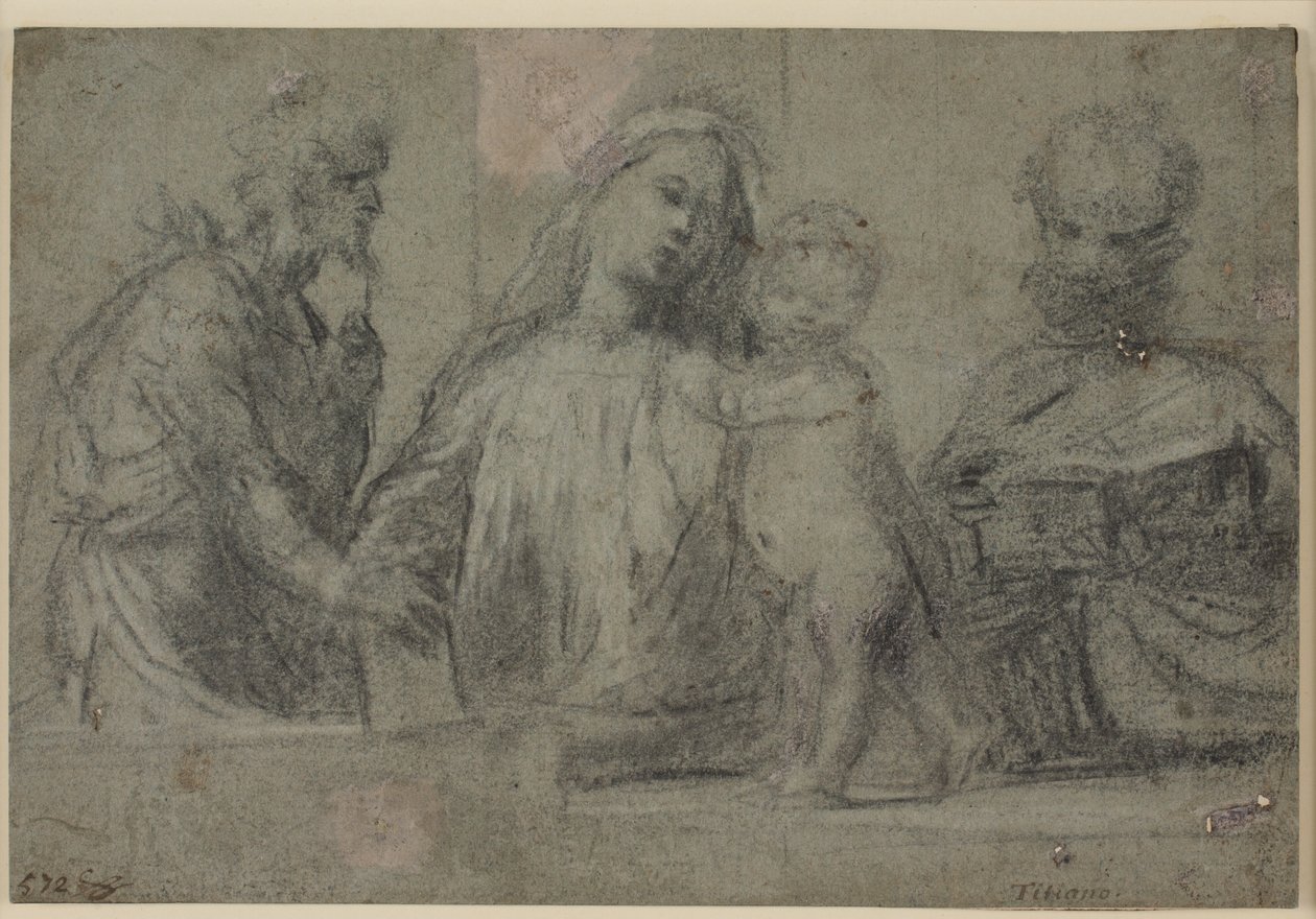 Figure a mezzo busto di una Madonna con Bambino affiancata dai Santi Giovanni Battista e Pietro da Tizian