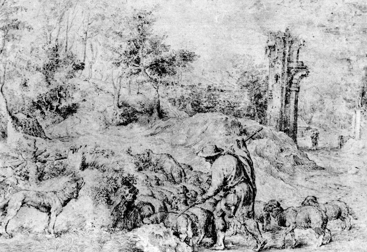 Paesaggio con pastore e gregge da Tiziano Vecelli